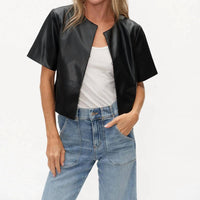 Six/Fifty - Faux Leather Round Neck Jacket