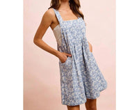 Bibi - Flower Printed Washed Twill Denim Shortall