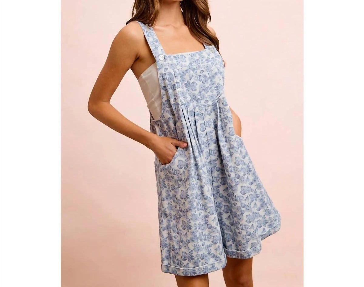 Bibi - Flower Printed Washed Twill Denim Shortall