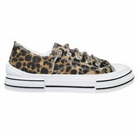 Very G Women's Aman Prints Lace Up Canvas Sneaker in tan leopard - women's sneaker - detail view