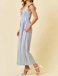 Doe And Rae - STRIPE COTTON GAUZE WIDE LEG CULOTTE JUMPSUIT