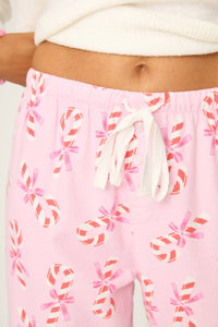 PJ Salvage Candy Cane Flannel Pants in baby pink - women's pants - detail view