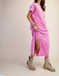 Easel - Mineral Washed Terry Midi Dress - Plus