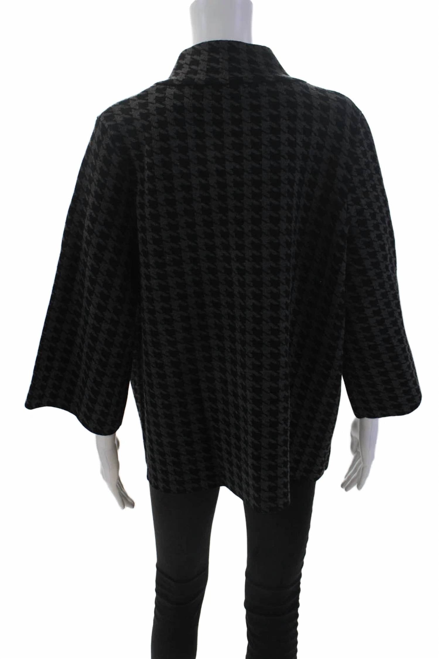 J'Envie/Eli - Women's 3/4 Sleeve Single Button Knit Houndstooth Jacket