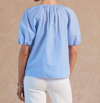 Current Air - Striped Embroidered Short Sleeve Blouse