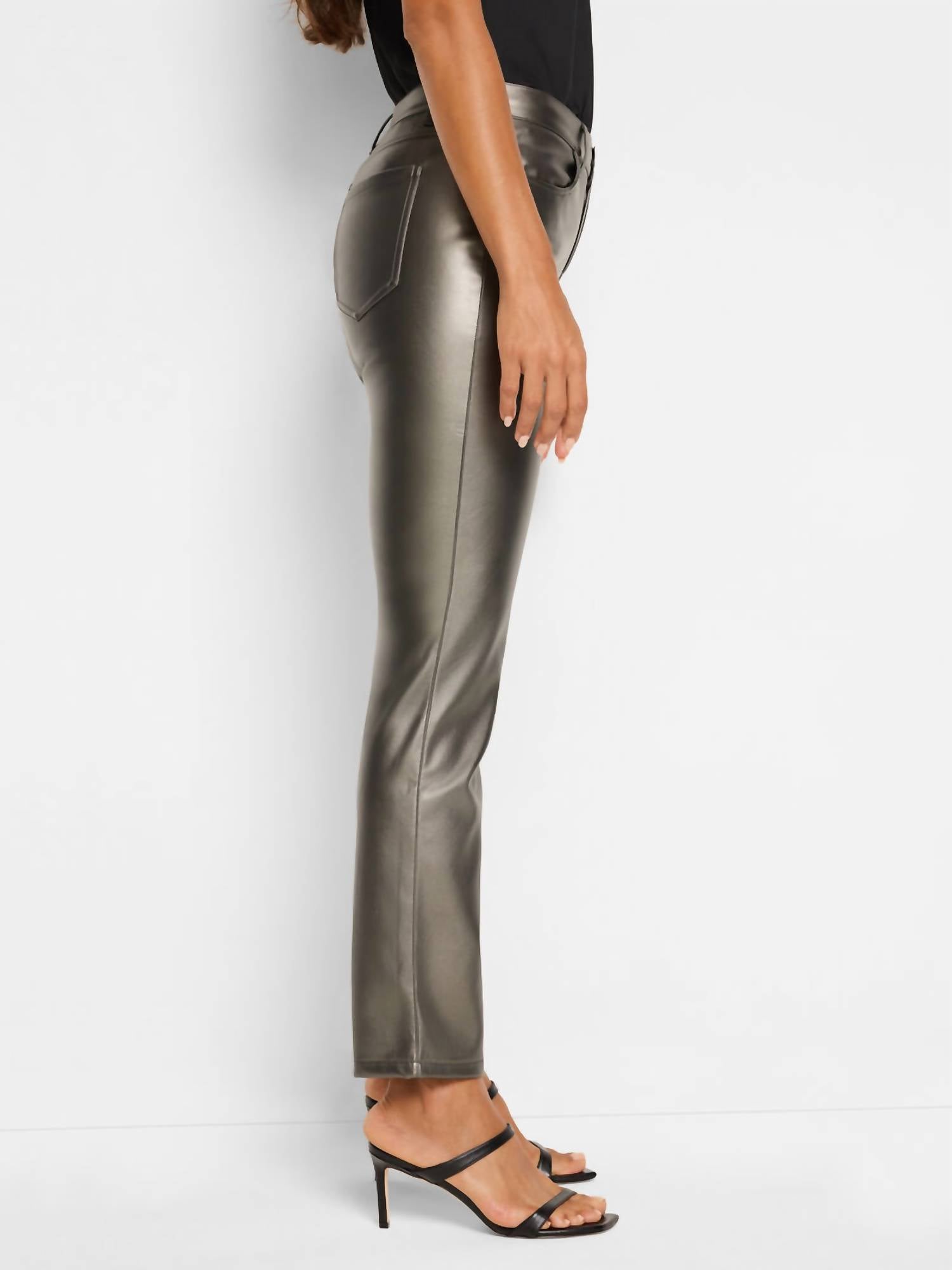 Nic + Zoe - 28" Metallic Faux Leather Straight Pants