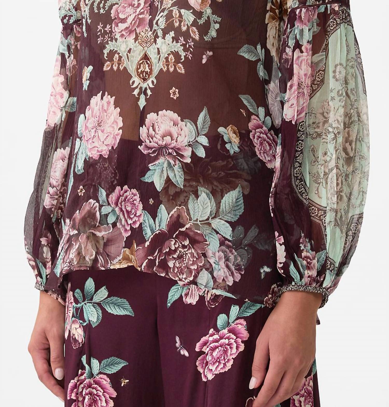 Camilla Frill Collared Blouse in if these tiles could talk - women's blouse - detail view