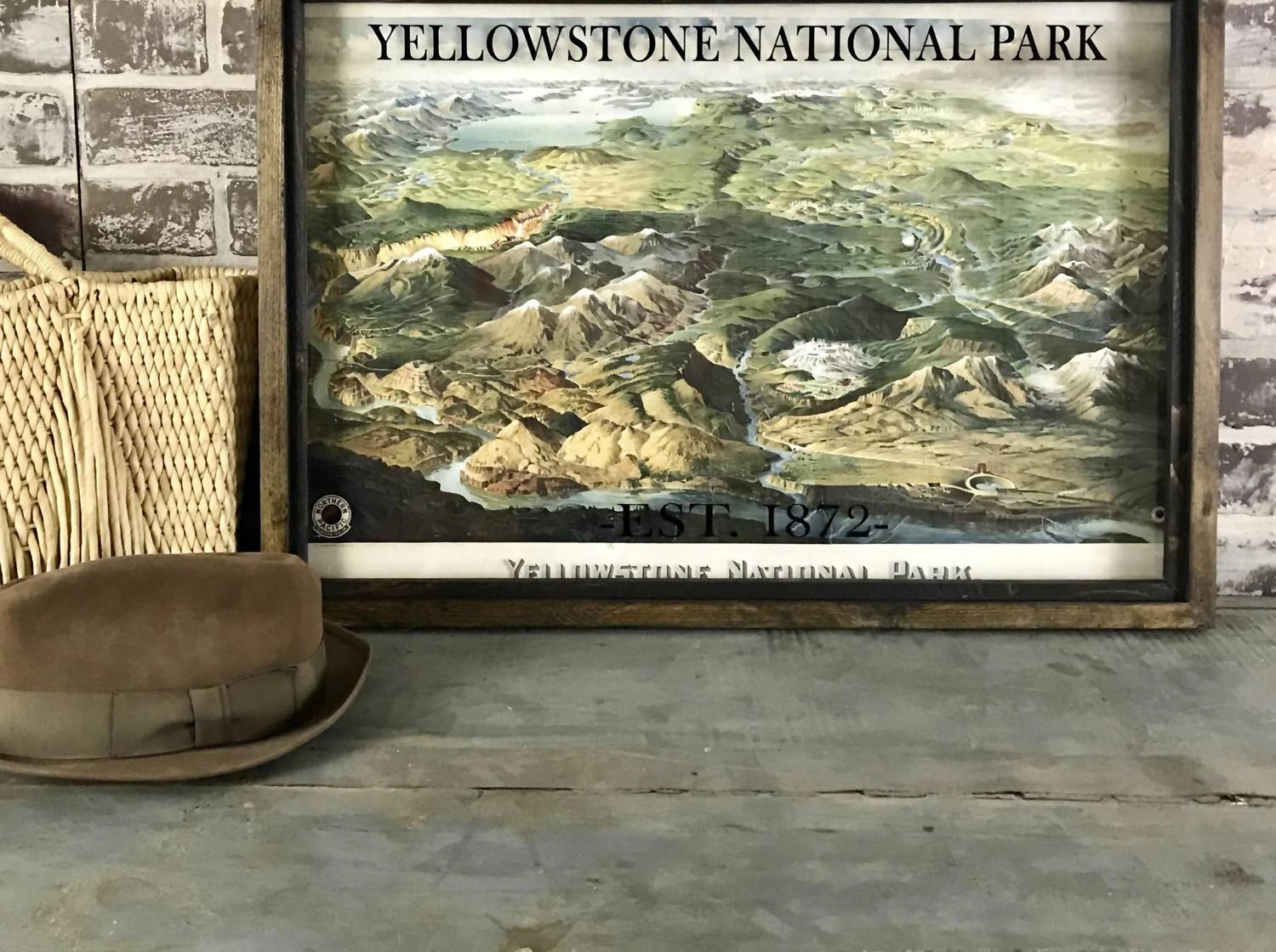Second Chance Art & Accessories - Vintage 1904 Yellowstone National Park Framed Map