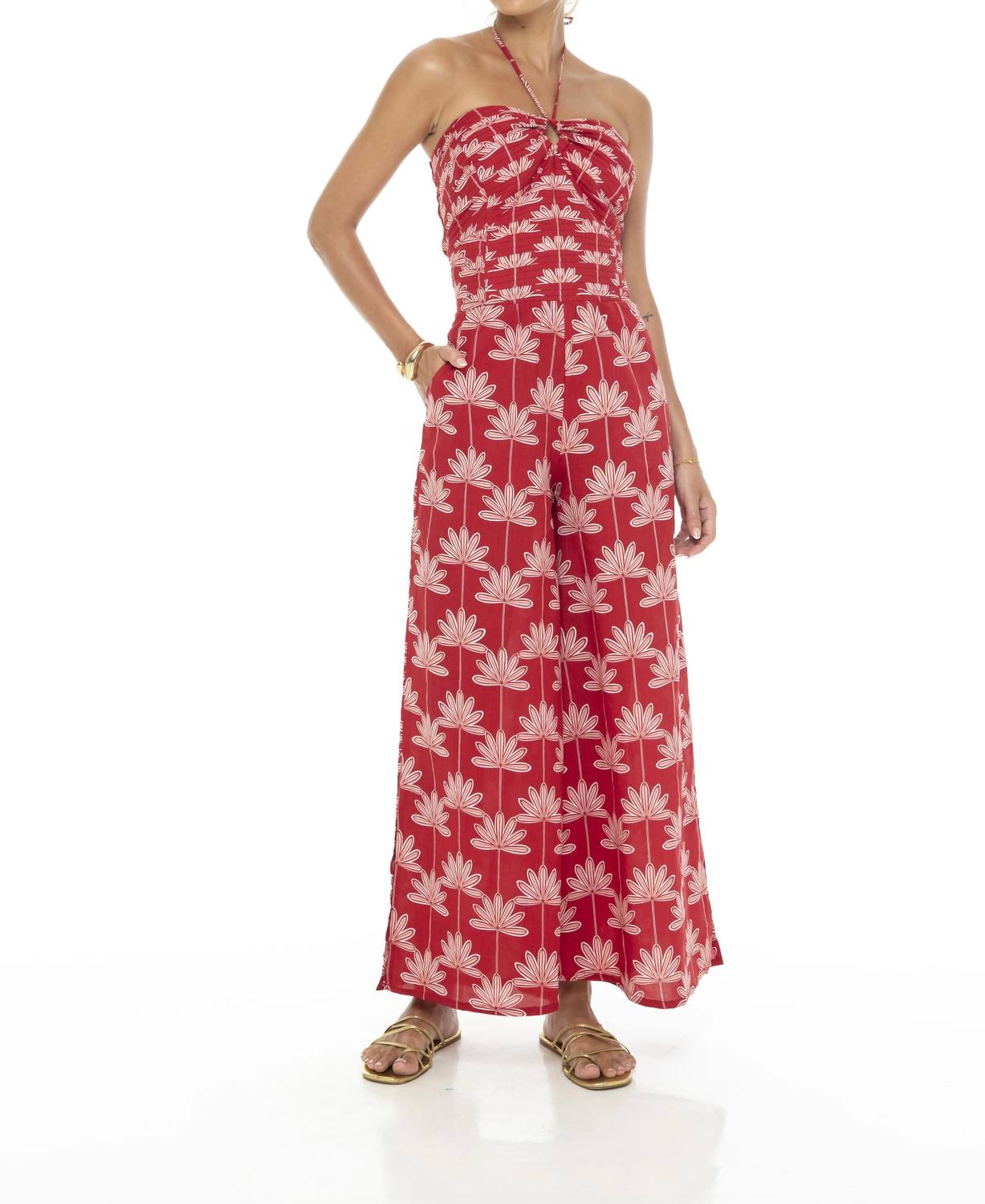 Phie Collective Planta Pleated Jumpsuit in red - women's pants