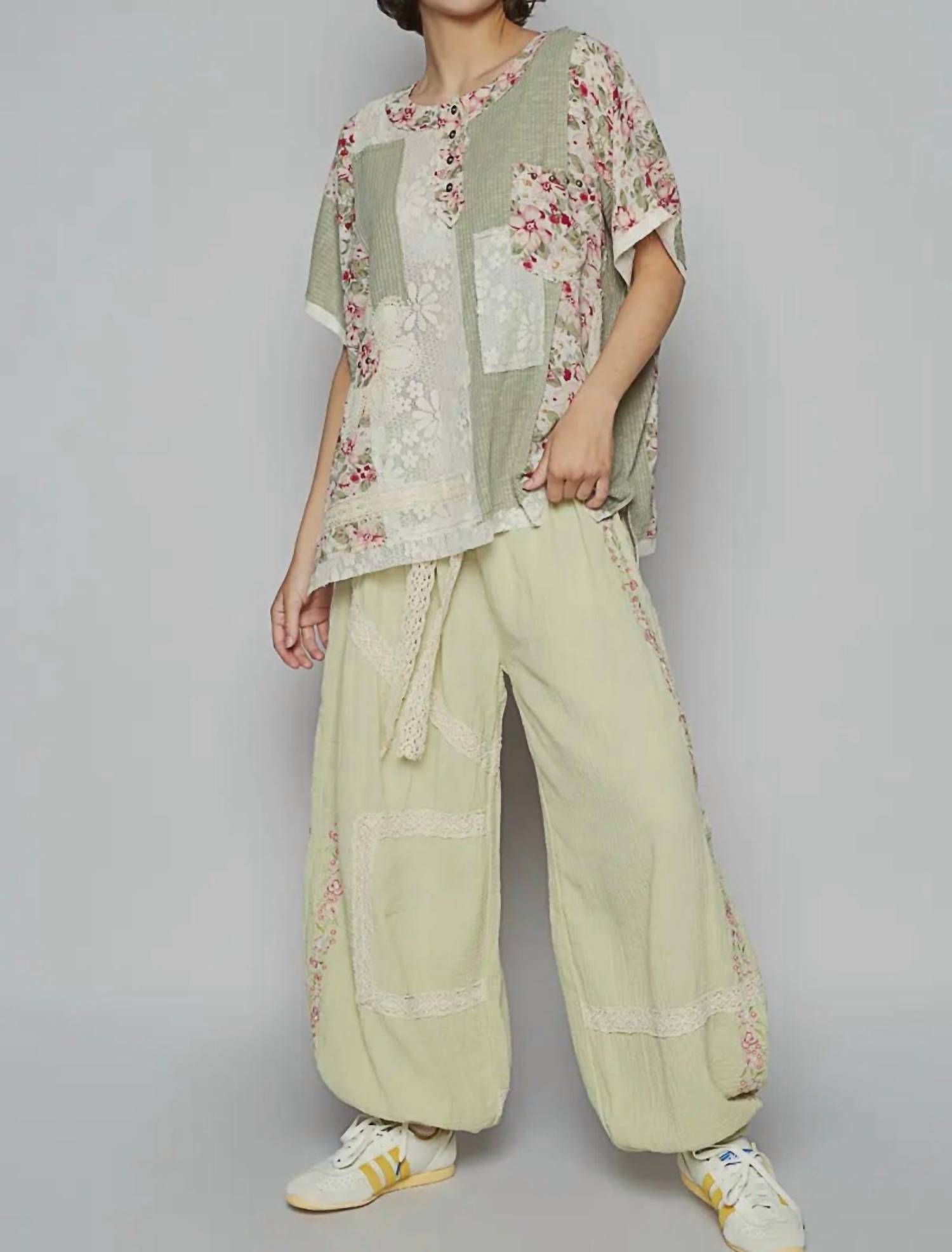 Pol - Sheer Strip Floral Patch Oversize Top