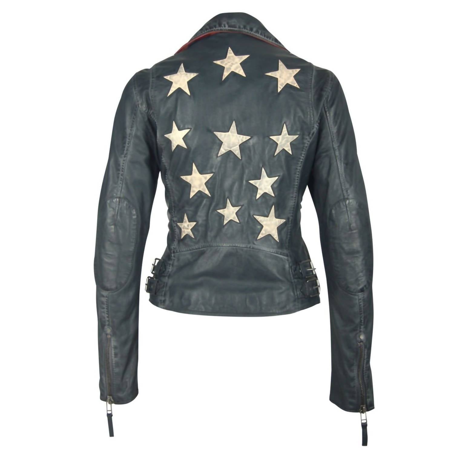 MAURITIUS Christy Star Detail Leather Jacket in vintage black - women's jacket - alternate view