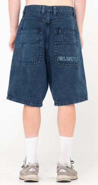 Rusty Flip Daddy Tapeless Jort in overdyed blue - men's shorts - detail view