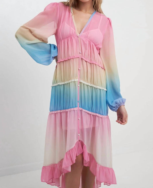 2.7 August Apparel - High Low Tie Dye Color Ruffle Dress