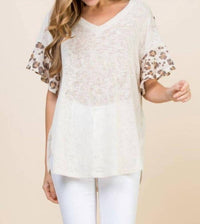 Emerald Collection - Lace Button Trim V Neck Top