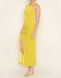 Fore Collection - Ruched Drawstring Sleeveless Halter Dress