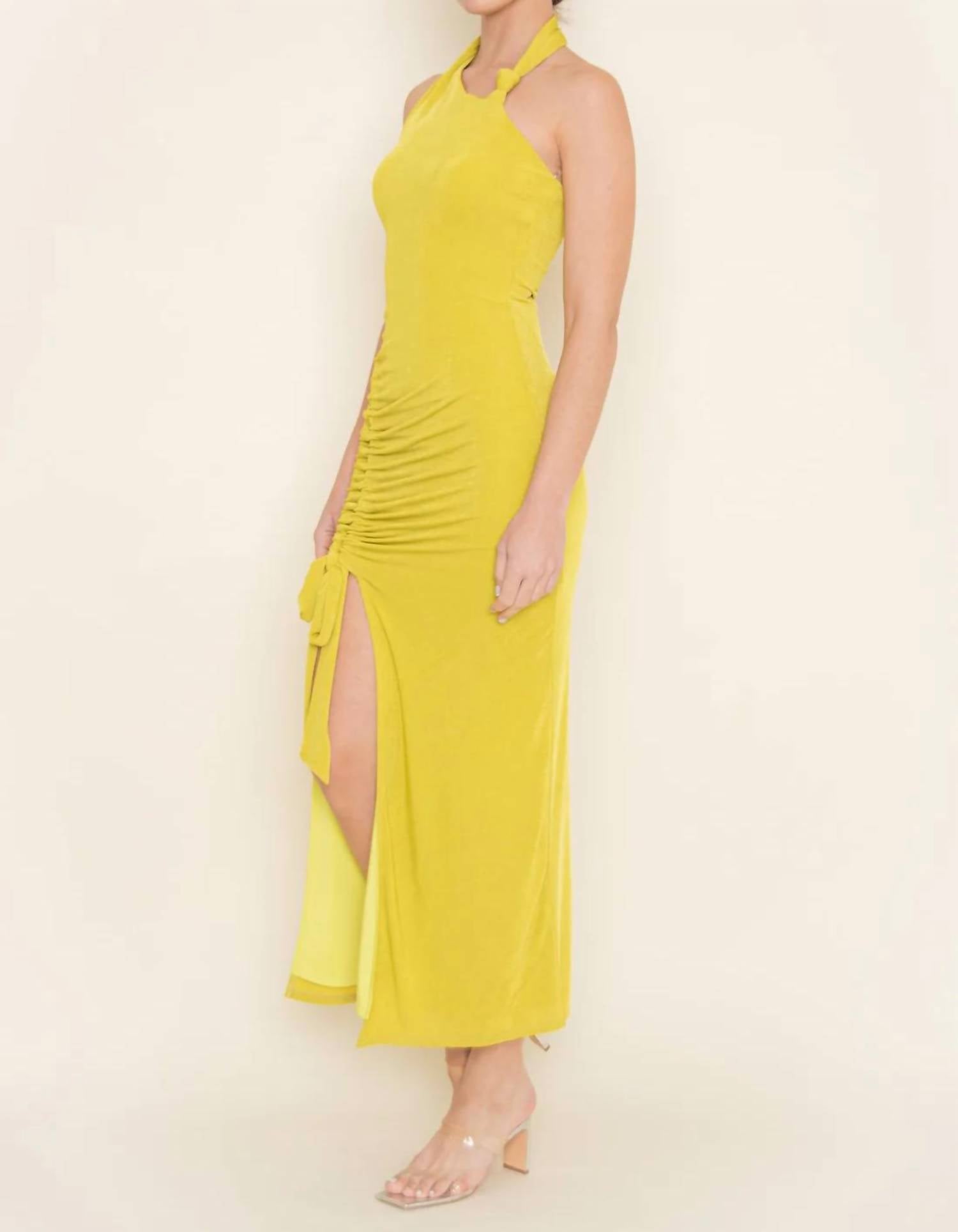 Fore Collection - Ruched Drawstring Sleeveless Halter Dress