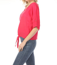 Charlie B - Roll-up Sleeve Front Tie Top