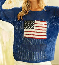 Bibi - Sequin American Flag Patch Cover Up Tee