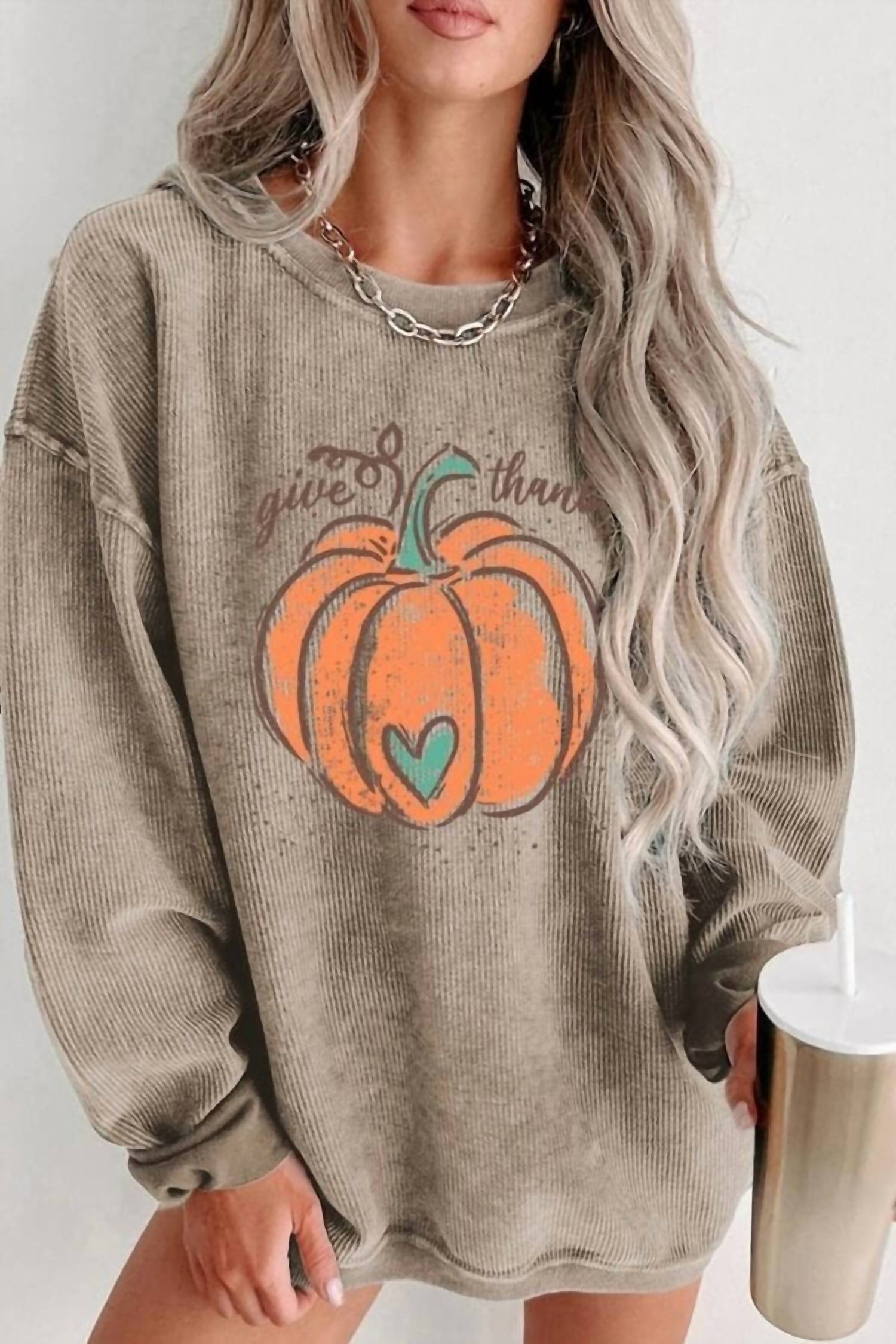 Thomas & Co - Give Thanks Corded Crewneck Sweatshirt