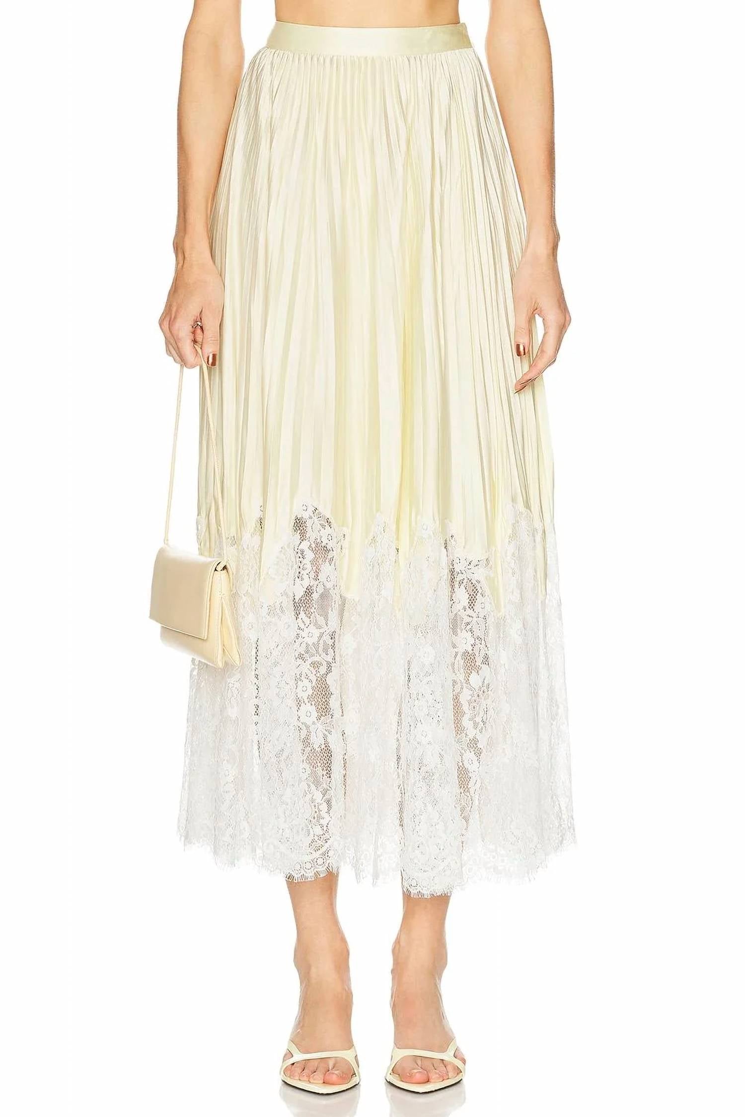 Self-Portrait - Satin Lace Midi Skirt
