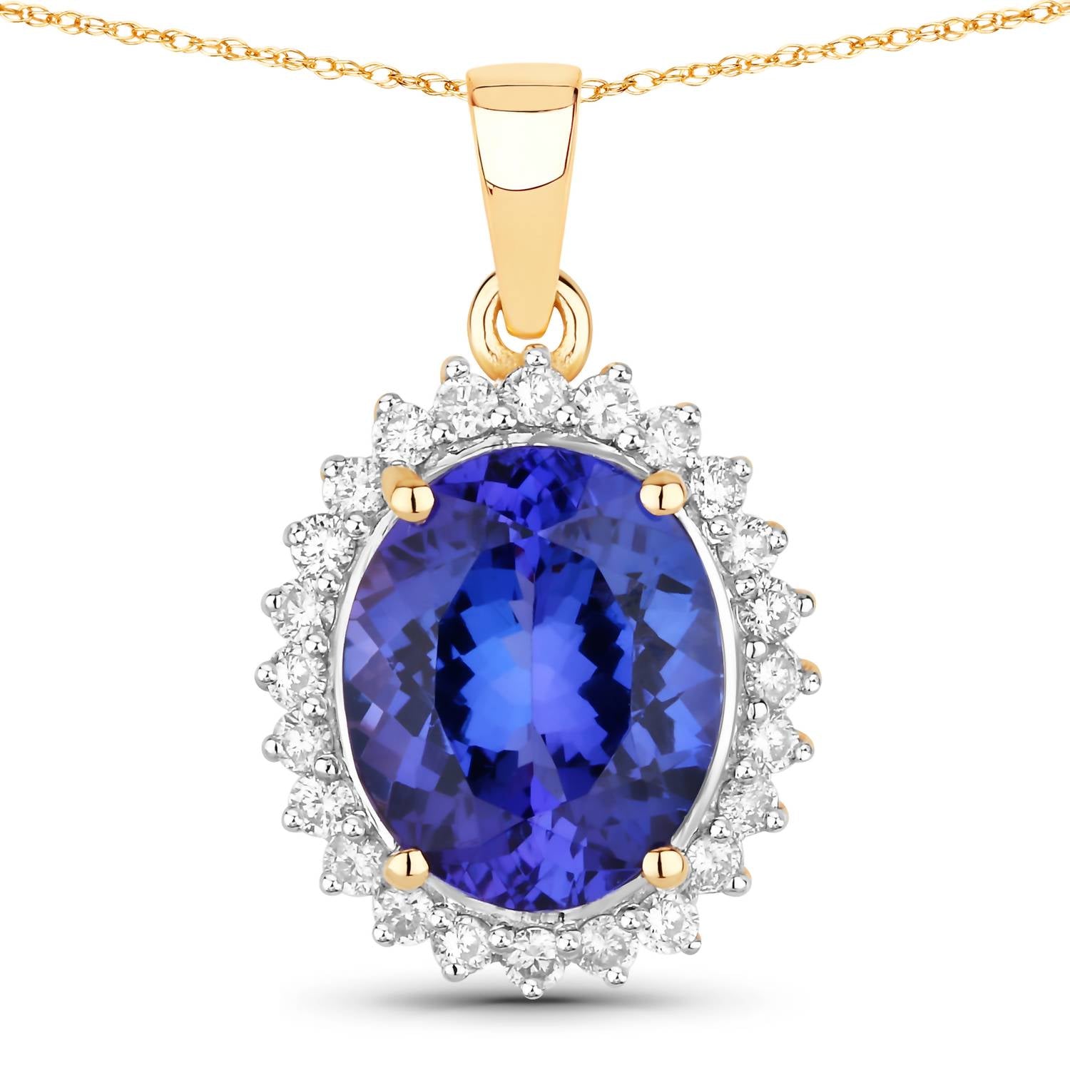 Diana M Jewels Women's Oval Natural Tanzanite Pendant Necklace (4.68 Ct) - Statement in 14k yellow gold - women's jewelry - detail view