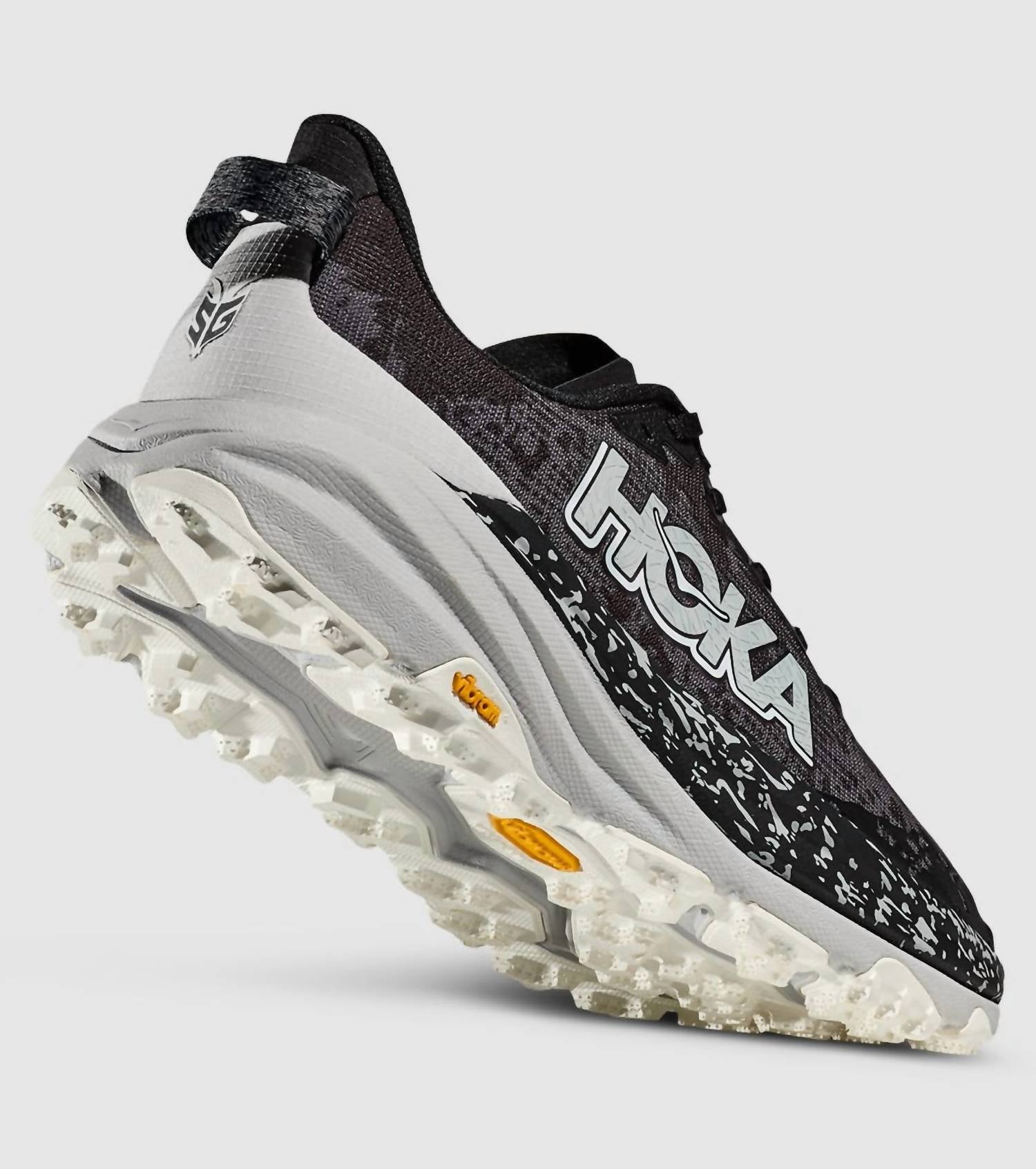 Hoka Women's Speedgoat 6 Running Shoes in satellite grey stardust - women's shoe - detail view