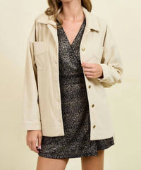 Doe and Rae Corduroy Front Button Down Oversized Jacket in cream - women's jacket