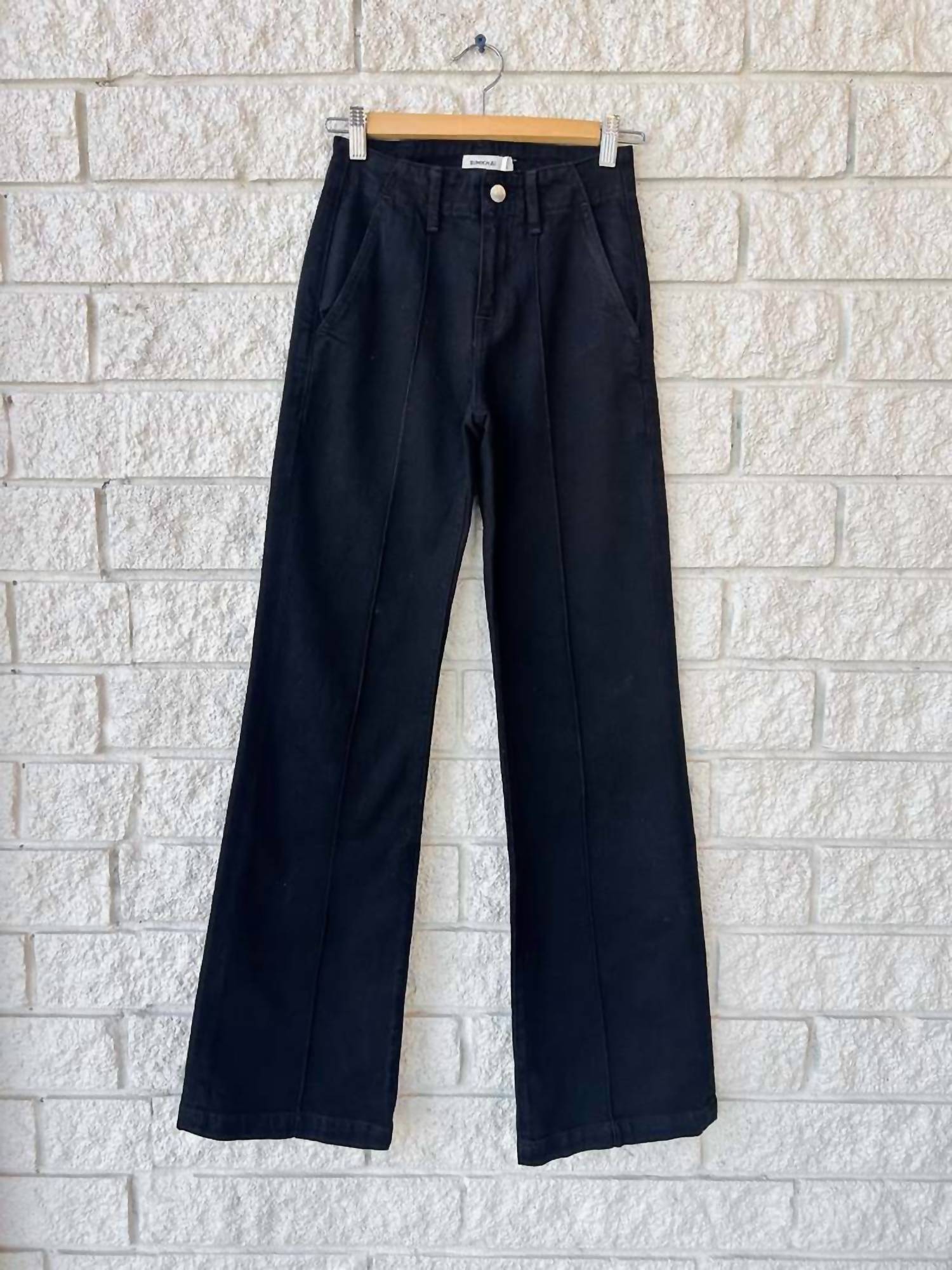 SIMKHAI Ansel Denim Trouser in black - women's pants - detail view