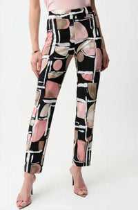 Joseph Ribkoff Silky Knit Abstract Print Straight Pull-on Pant in black multi - women's pants