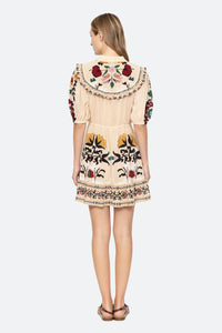 SEA Cassia Print Short Sleeve Dress in cream - women's dress - detail view
