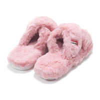 HUNTER Women's Faux Fur Flatform Crossover Slides in azalea pink - women's shoe - detail view