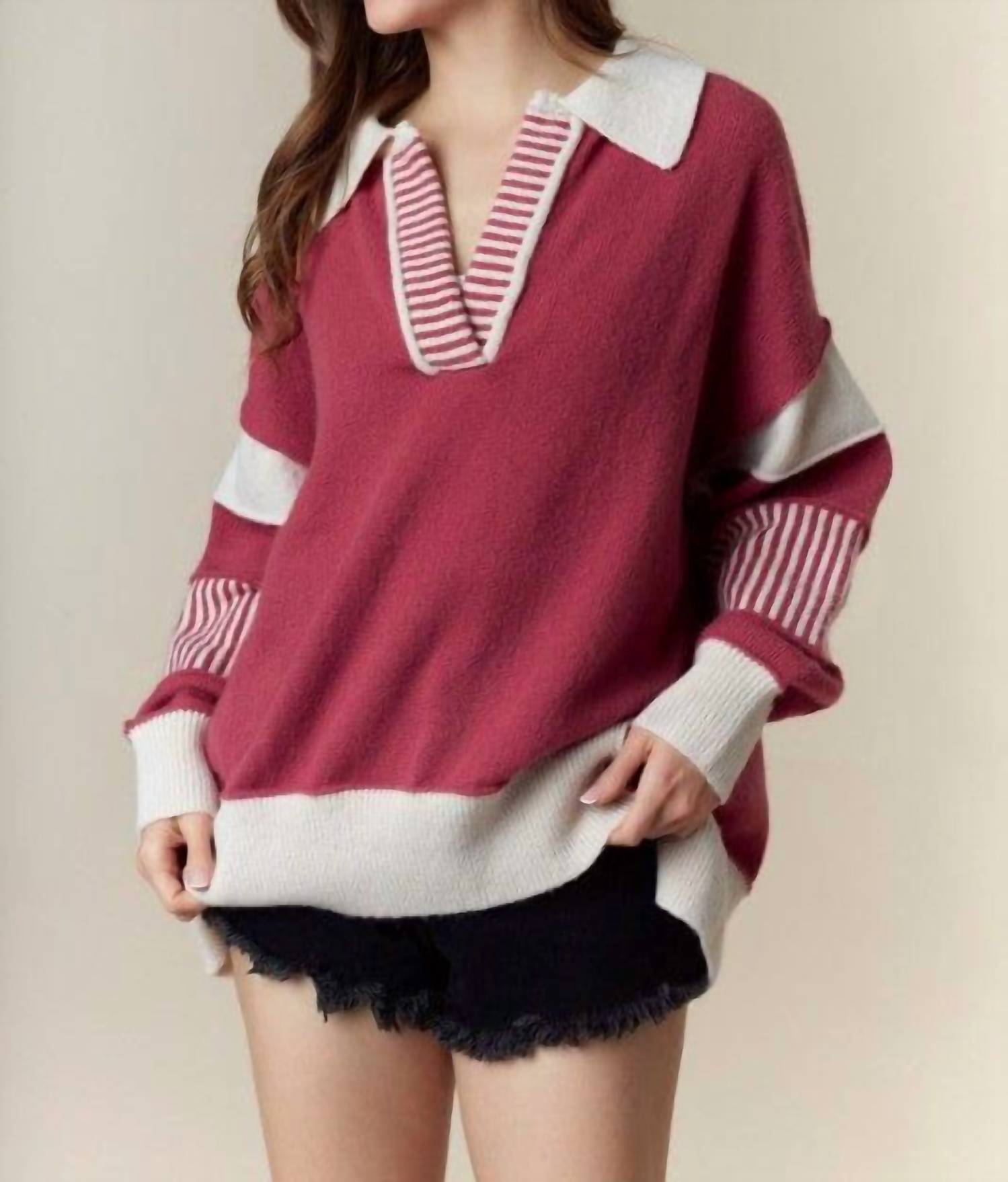 Peach Love - Stevie Oversized Collared Sweater