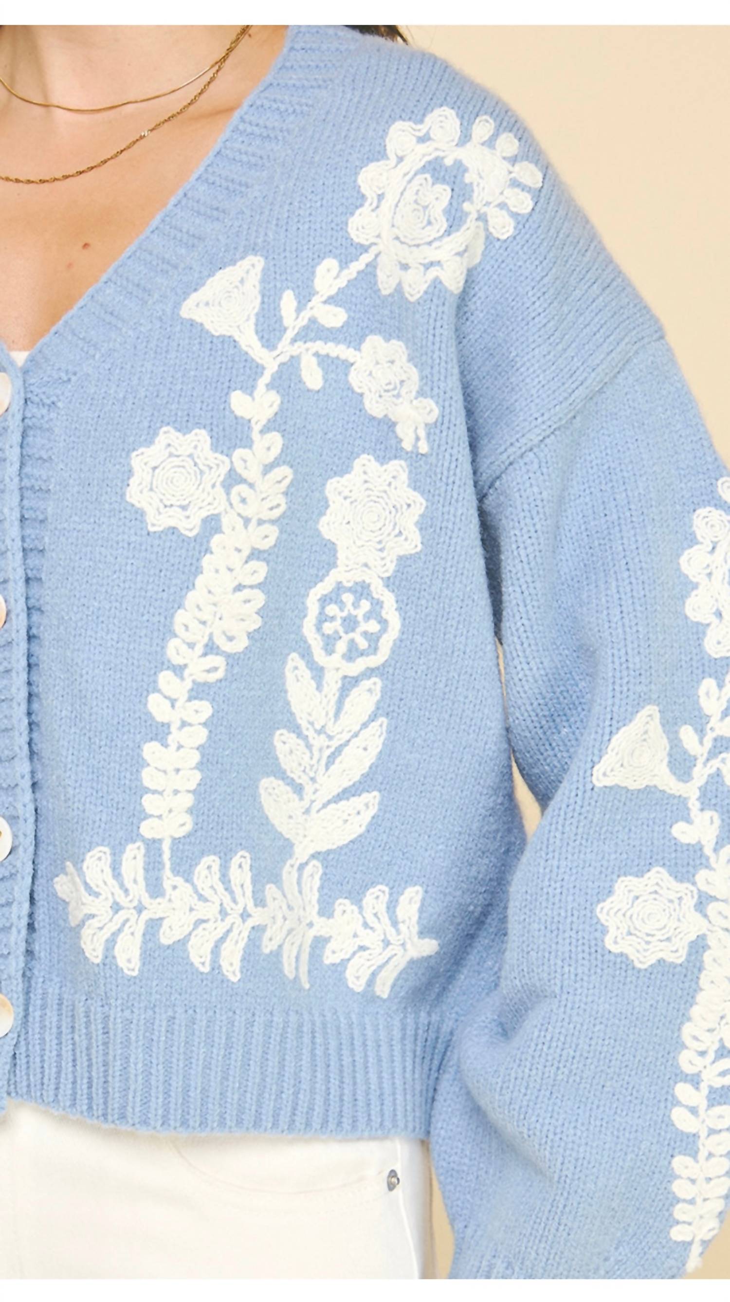 PINCH Floral Fancy Cardigan Top in blue - women's cardigan - view 4
