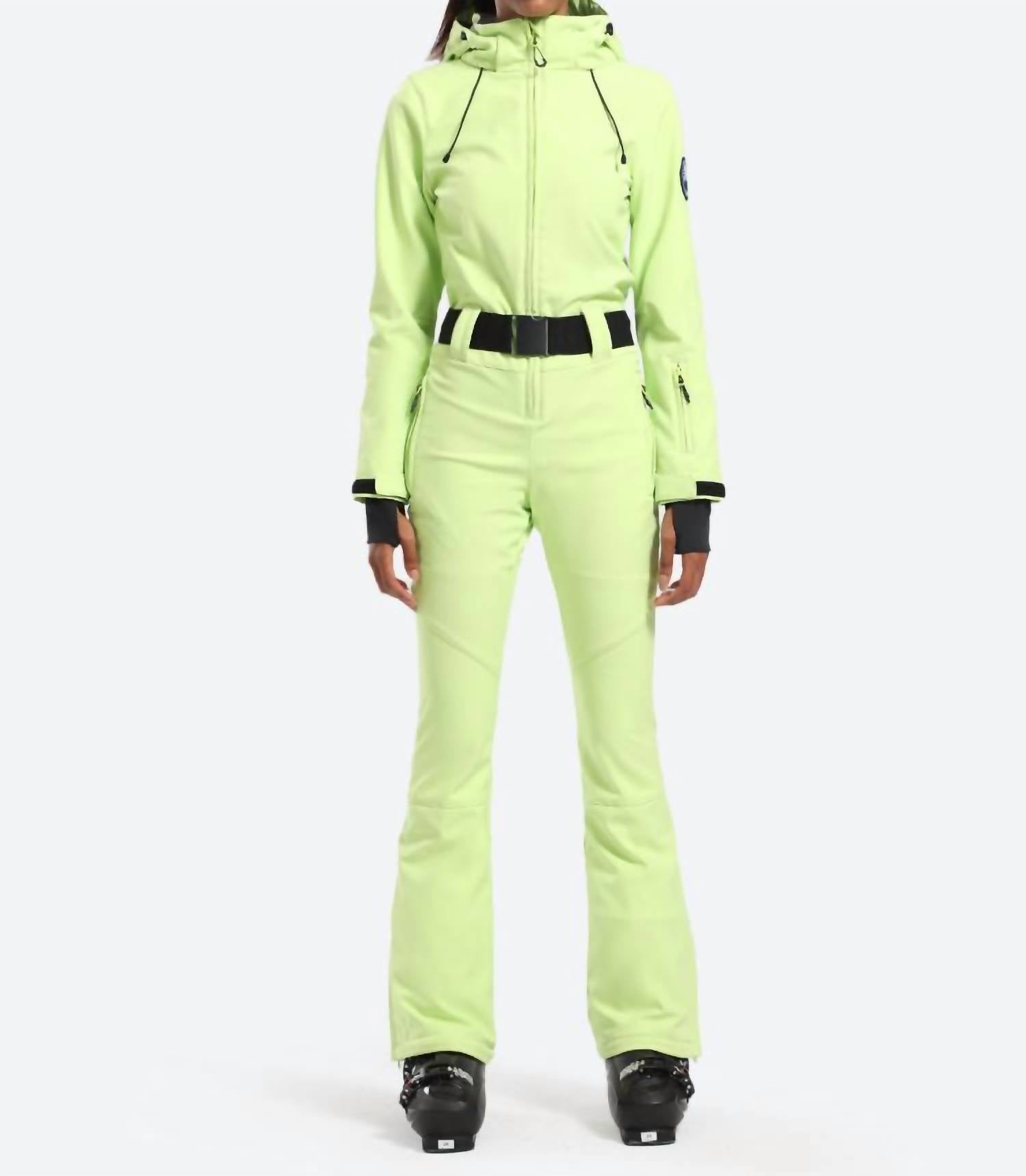 Gsou Snow Women’s Classic Belted Ski Suit in neon green - women's pants
