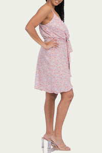 FLORAL-PRINT SURPLICE JERSEY MINI DRESS