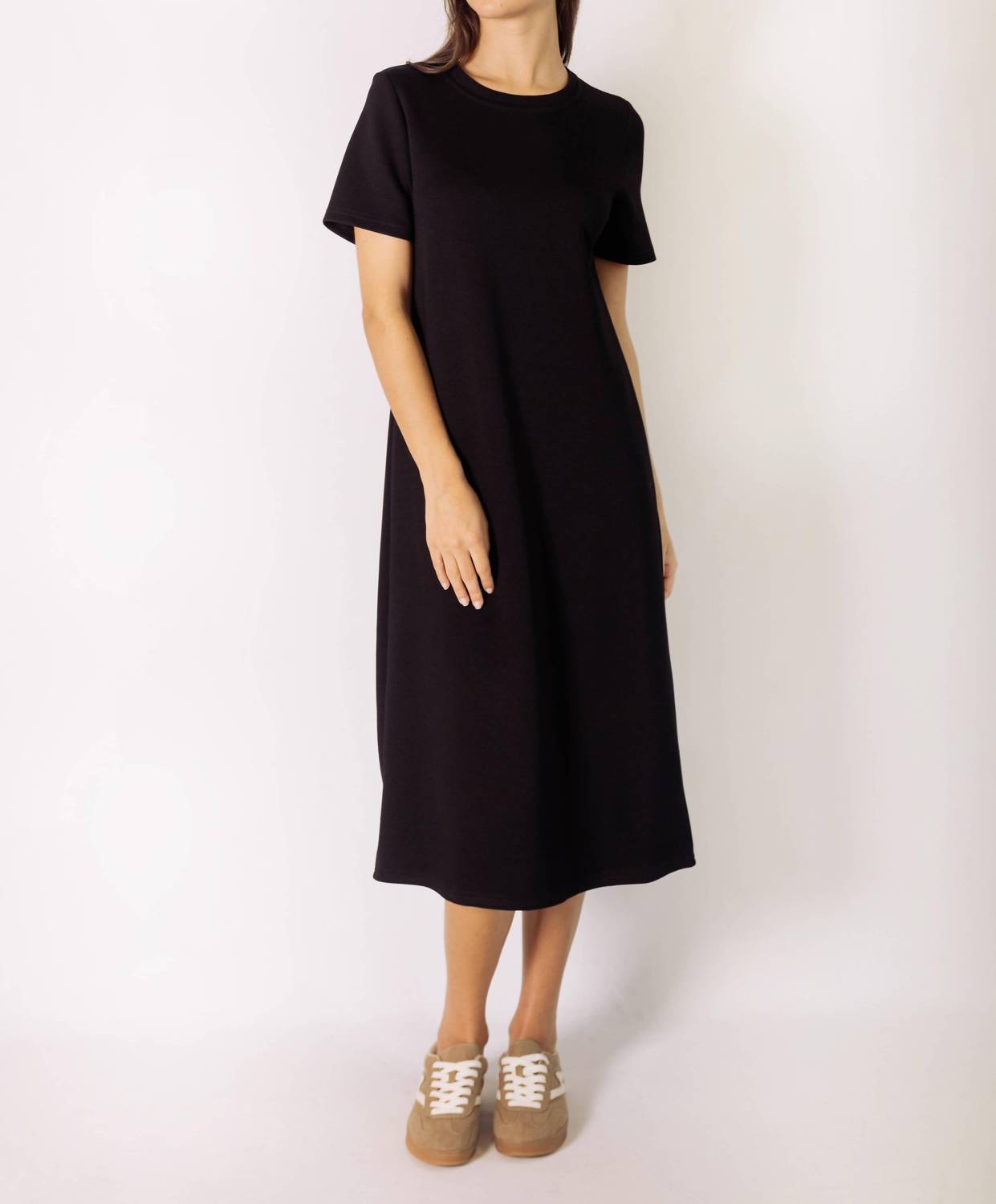 P.CILL Women's Butter Modal Short Sleeve Midi Dress in black - women's dress