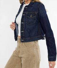 KanCan Front Patch Pocket Crop Jacket in denim - women's jacket - view 6