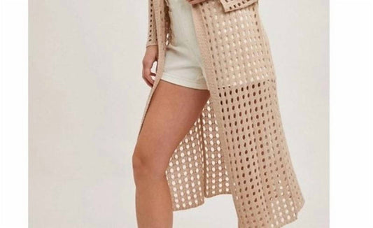 Bluivy - Open Knit Long Line Duster Cardigan
