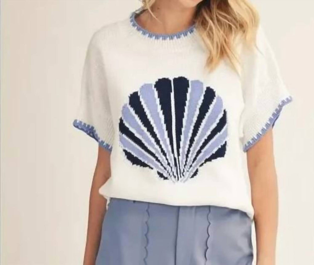 Style Usa - Shell Patterned Sweater Top