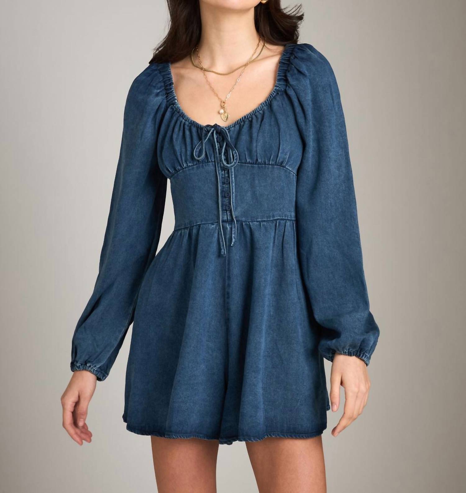 Sadie & Sage - Zayla Smocked Dark Chambray Romper