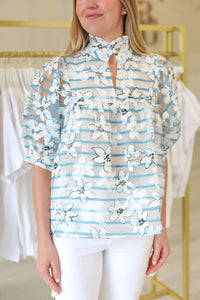 Jade Women's High Neck Puff Sleeve Top in blooming silhouette - women's blouse