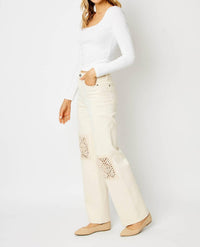 Judy Blue - Dyed Crochet Patch Wide Leg Denim Jeans
