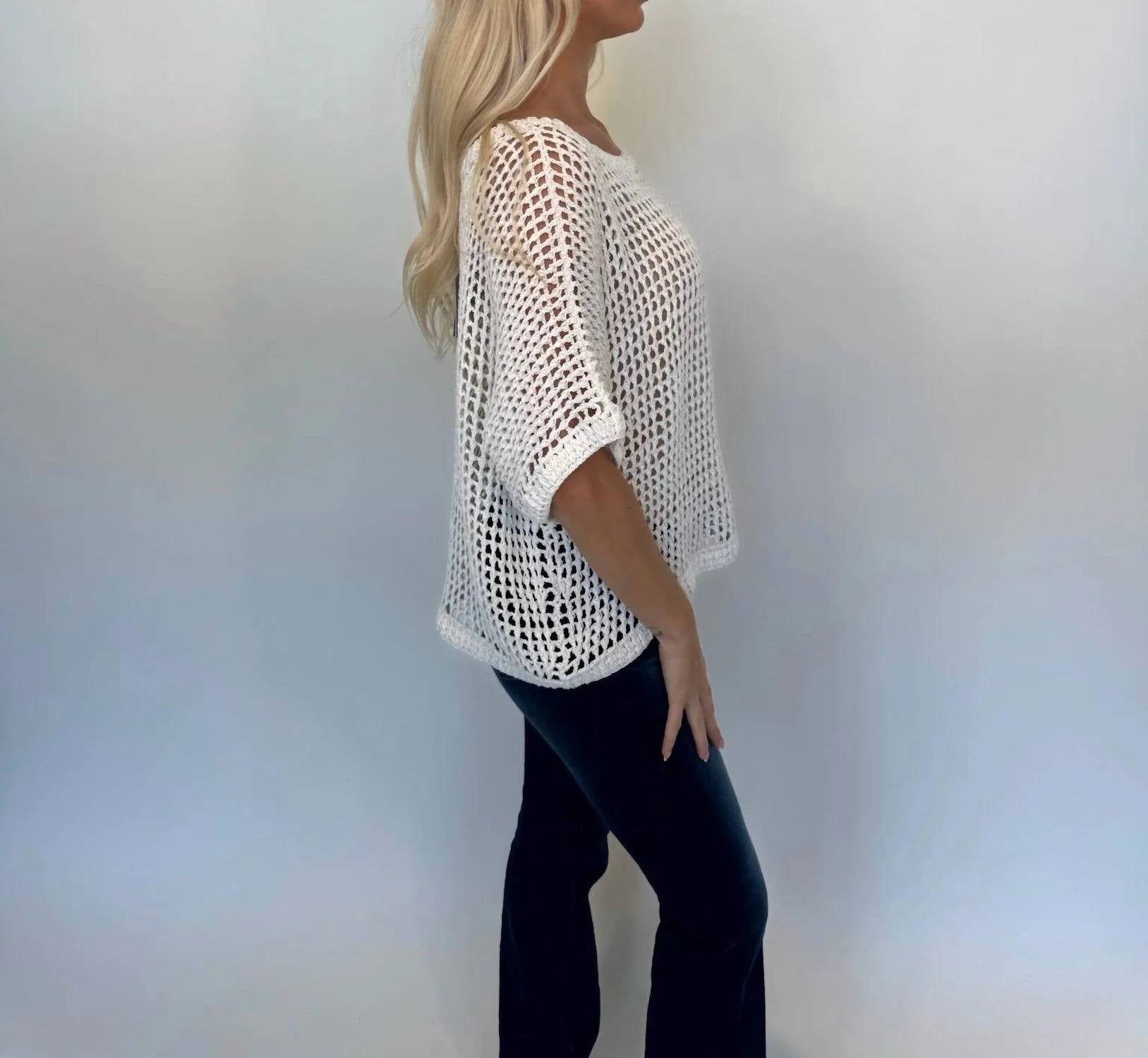 Romi The Brand Azure Crochet Classic Top in white - women's t-shirt - view 4