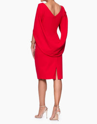 Betsy & Adam - Short Scuba Crape Draped Back Dress