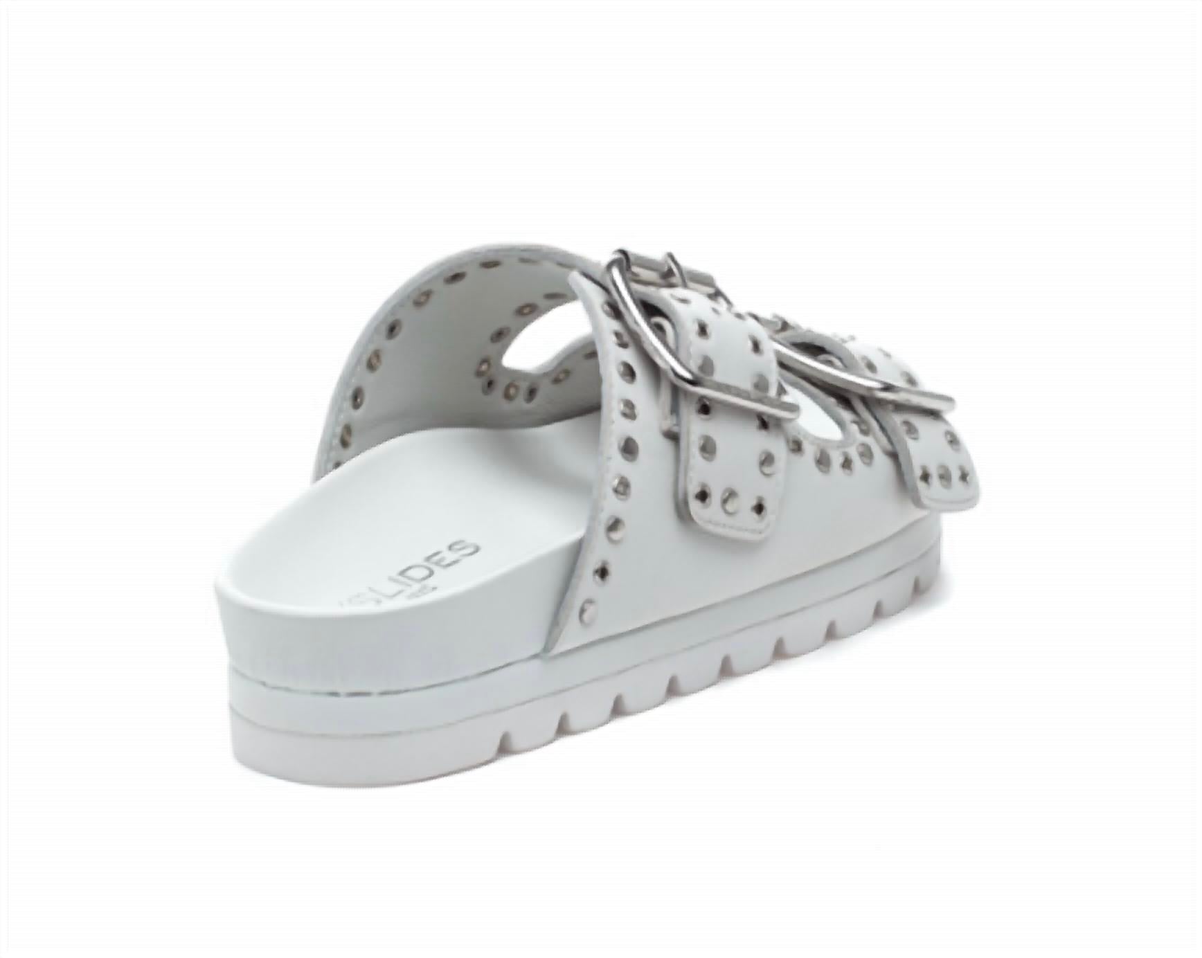 J/SLIDES Women's Roget Stud Sandals in white leather - women's sandal - detail view