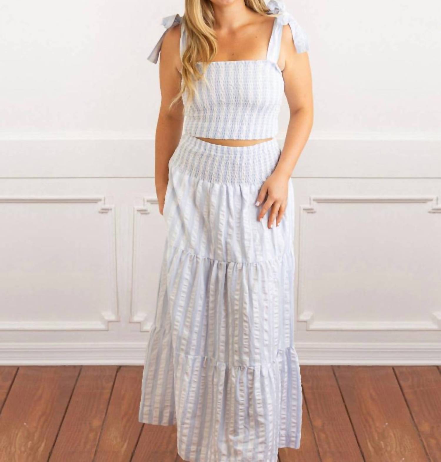 8 Oak Lane - Smocked Tie Top And Skirt Set