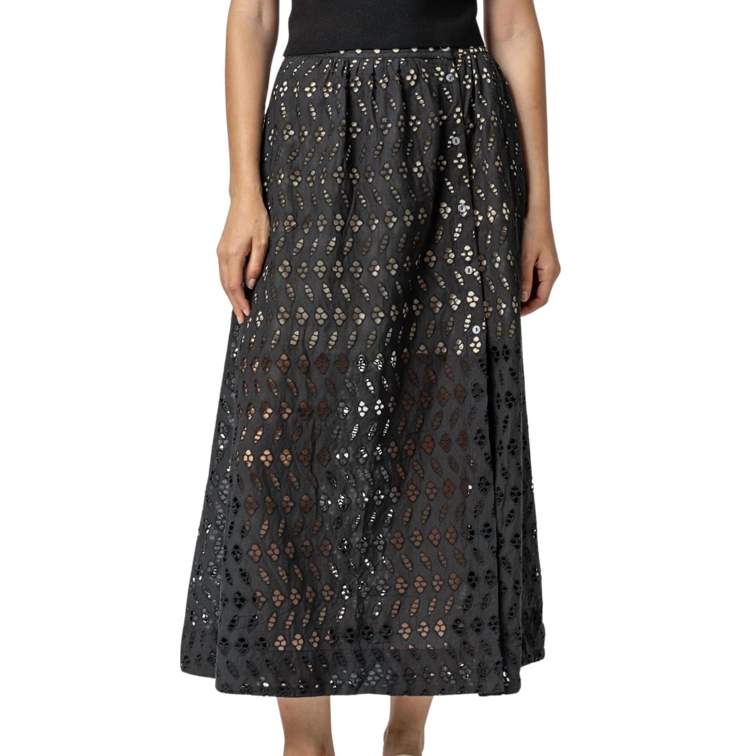 Lilla P Women's Eyelet Side Button Maxi Skirt in black - women's skirt