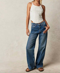 Free People Tinsley Baggy High Rise Jeans in hazey blue - women's jeans