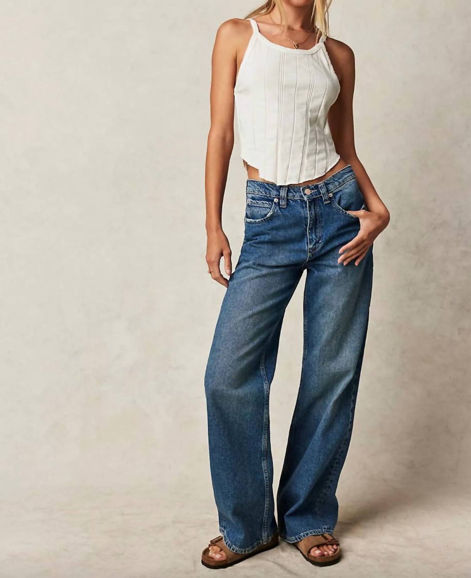 Free People Tinsley Baggy High Rise Jeans in hazey blue - women's jeans
