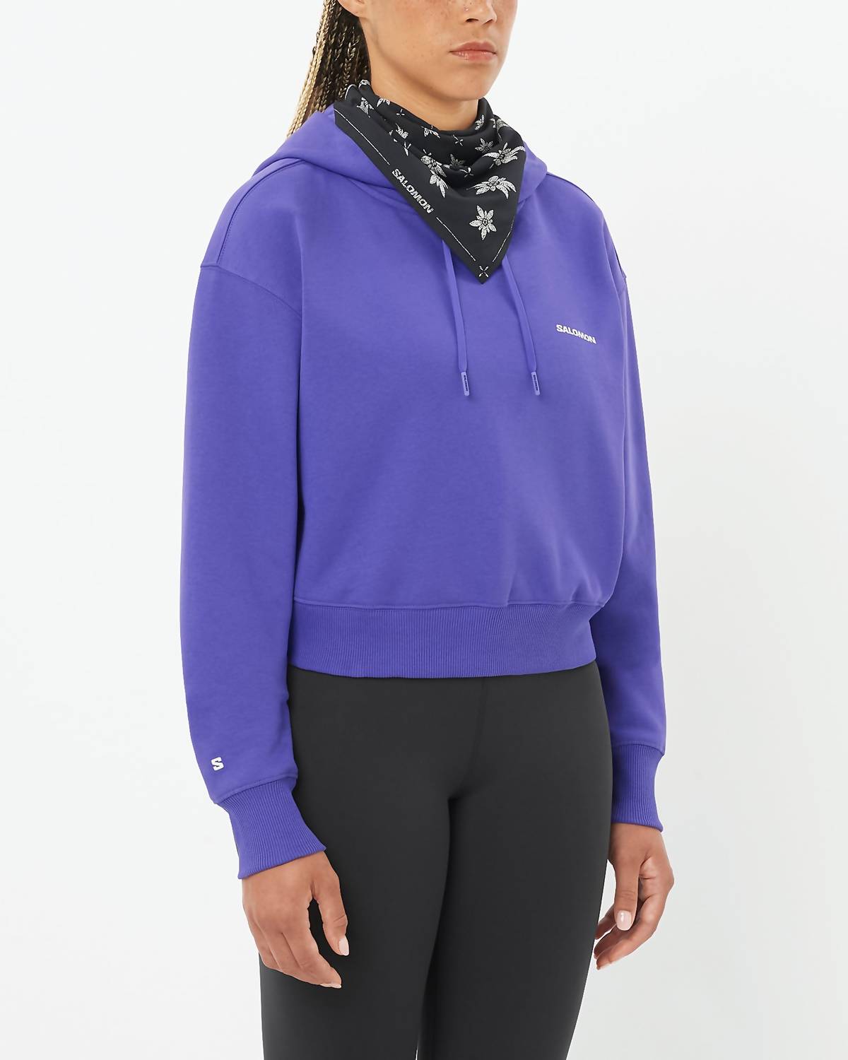SALOMON Logo Crop Hoodie in liberty - women's top
